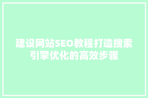 建设网站SEO教程打造搜索引擎优化的高效步骤