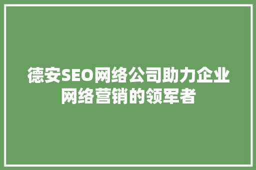 德安SEO网络公司助力企业网络营销的领军者