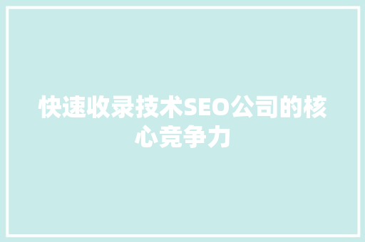 快速收录技术SEO公司的核心竞争力
