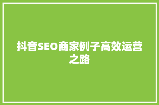 抖音SEO商家例子高效运营之路