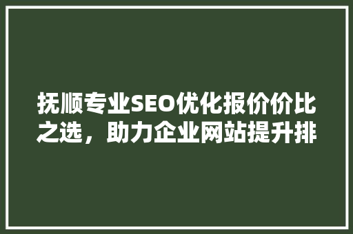 抚顺专业SEO优化报价价比之选，助力企业网站提升排名
