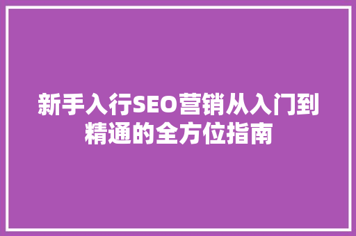 新手入行SEO营销从入门到精通的全方位指南