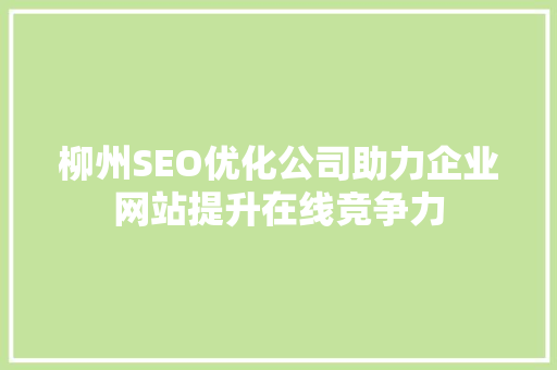 柳州SEO优化公司助力企业网站提升在线竞争力  第1张