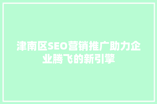 津南区SEO营销推广助力企业腾飞的新引擎