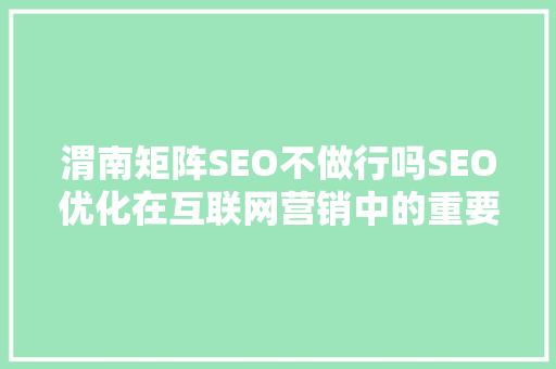 渭南矩阵SEO不做行吗SEO优化在互联网营销中的重要