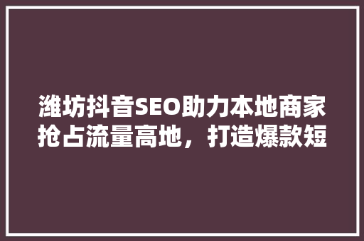 潍坊抖音SEO助力本地商家抢占流量高地，打造爆款短视频