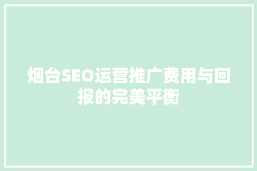 烟台SEO运营推广费用与回报的完美平衡