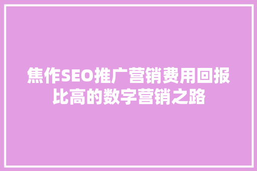 焦作SEO推广营销费用回报比高的数字营销之路