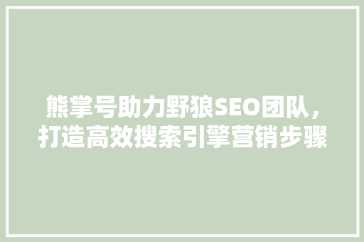熊掌号助力野狼SEO团队，打造高效搜索引擎营销步骤  第1张