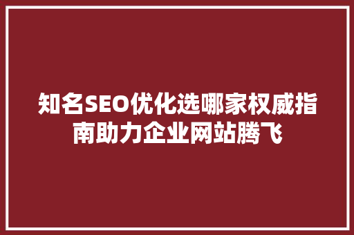 知名SEO优化选哪家权威指南助力企业网站腾飞