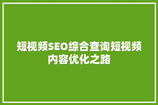 短视频SEO综合查询短视频内容优化之路