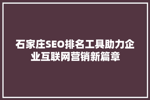 石家庄SEO排名工具助力企业互联网营销新篇章