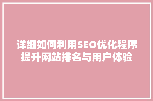详细如何利用SEO优化程序提升网站排名与用户体验