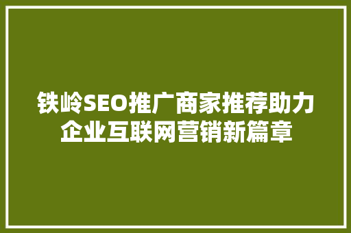 铁岭SEO推广商家推荐助力企业互联网营销新篇章