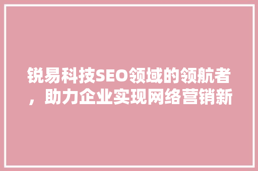 锐易科技SEO领域的领航者，助力企业实现网络营销新突破