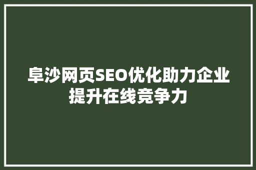 阜沙网页SEO优化助力企业提升在线竞争力