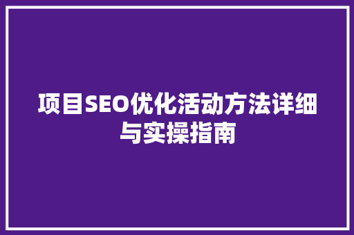 项目SEO优化活动方法详细与实操指南