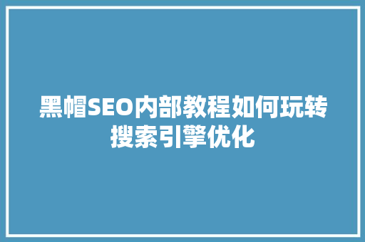 黑帽SEO内部教程如何玩转搜索引擎优化