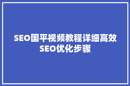 SEO国平视频教程详细高效SEO优化步骤