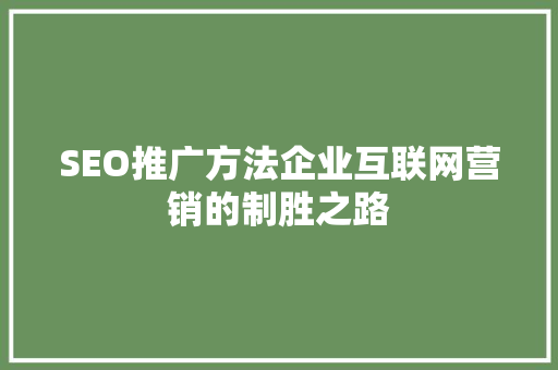 SEO推广方法企业互联网营销的制胜之路