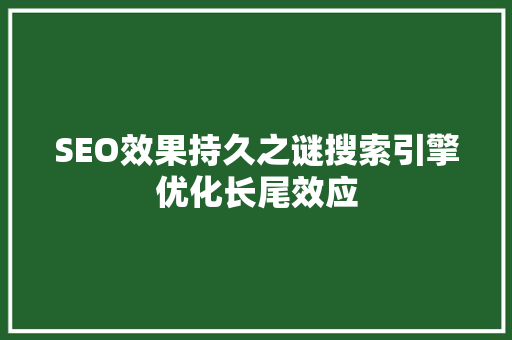 SEO效果持久之谜搜索引擎优化长尾效应