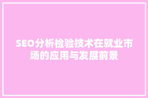 SEO分析检验技术在就业市场的应用与发展前景