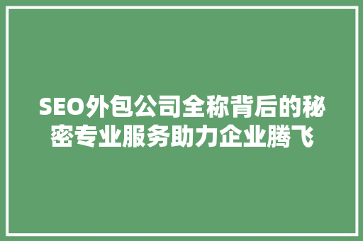 SEO外包公司全称背后的秘密专业服务助力企业腾飞