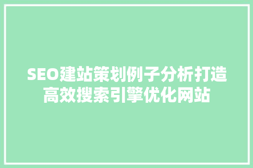 SEO建站策划例子分析打造高效搜索引擎优化网站