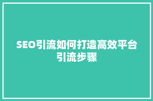 SEO引流如何打造高效平台引流步骤