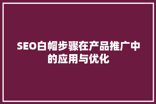 SEO白帽步骤在产品推广中的应用与优化
