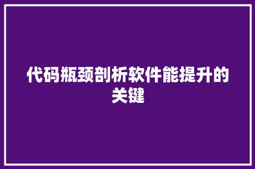 代码瓶颈剖析软件能提升的关键