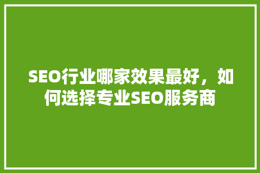 SEO行业哪家效果最好，如何选择专业SEO服务商