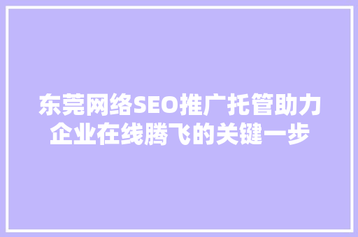 东莞网络SEO推广托管助力企业在线腾飞的关键一步