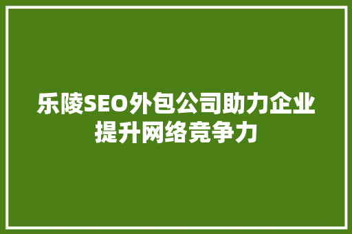 乐陵SEO外包公司助力企业提升网络竞争力