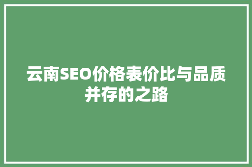 云南SEO价格表价比与品质并存的之路