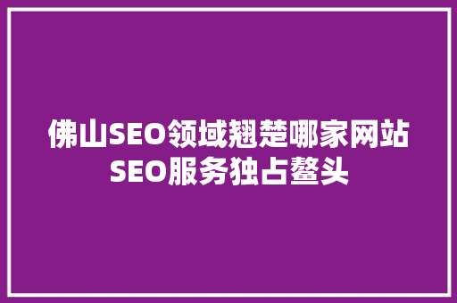 佛山SEO领域翘楚哪家网站SEO服务独占鳌头