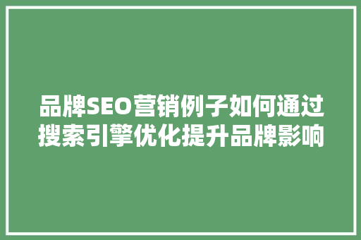 品牌SEO营销例子如何通过搜索引擎优化提升品牌影响力