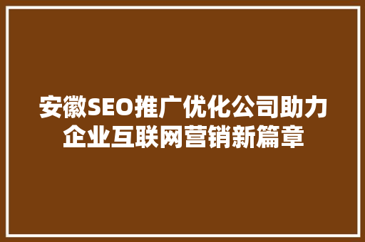 安徽SEO推广优化公司助力企业互联网营销新篇章