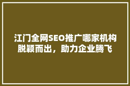 江门全网SEO推广哪家机构脱颖而出，助力企业腾飞