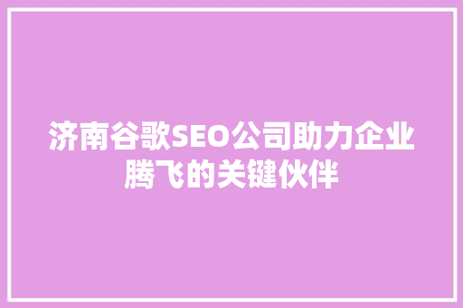 济南谷歌SEO公司助力企业腾飞的关键伙伴