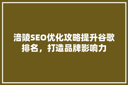 涪陵SEO优化攻略提升谷歌排名，打造品牌影响力