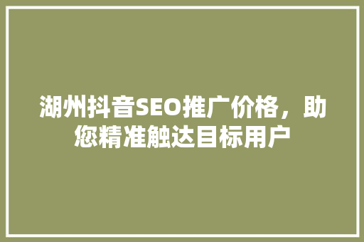 湖州抖音SEO推广价格，助您精准触达目标用户