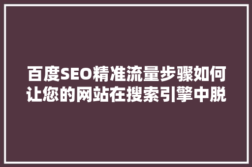 百度SEO精准流量步骤如何让您的网站在搜索引擎中脱颖而出