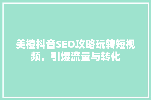 美橙抖音SEO攻略玩转短视频，引爆流量与转化
