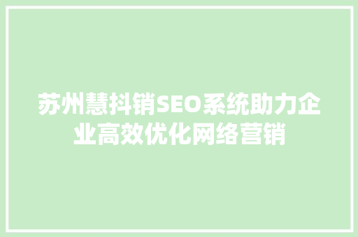 苏州慧抖销SEO系统助力企业高效优化网络营销