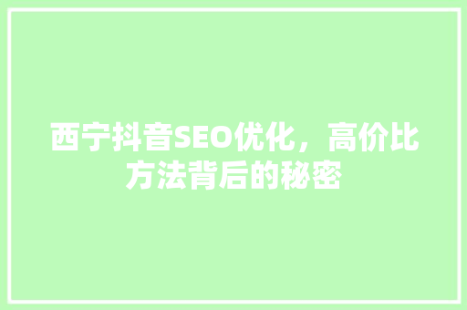 西宁抖音SEO优化，高价比方法背后的秘密