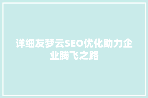 详细友梦云SEO优化助力企业腾飞之路