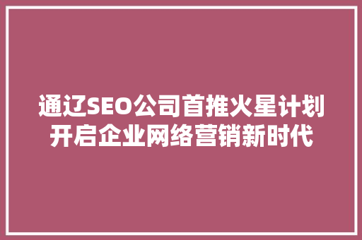 通辽SEO公司首推火星计划开启企业网络营销新时代