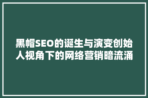 黑帽SEO的诞生与演变创始人视角下的网络营销暗流涌动