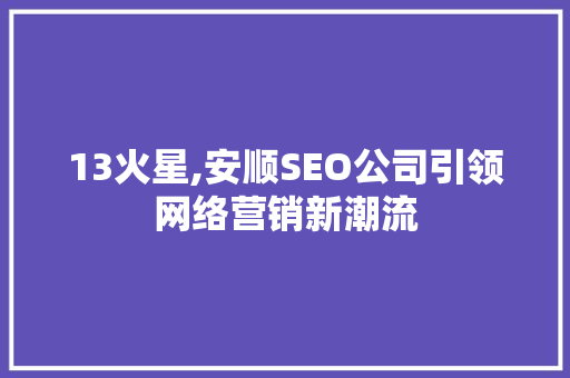 13火星,安顺SEO公司引领网络营销新潮流